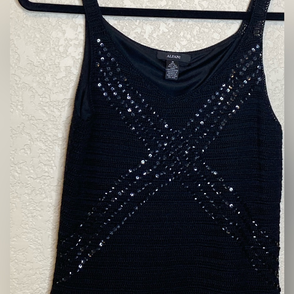 Alfani Knitted Sequin Tank Top Black Lined Silk Blend